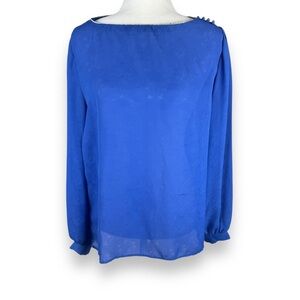 Vintage Miss H by Hochberg Top Womens Size XL 70s 80s Blue Jacquard Mod Feminine